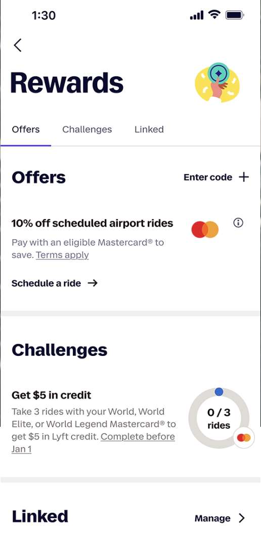 Lyft Rewards — Mastercard offer on scheduled airport rides